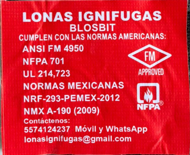 Lonas Ignifugas Certificadas - norma ANSI FM 4950 - norma NFPA 701 - norma UL 214, 723